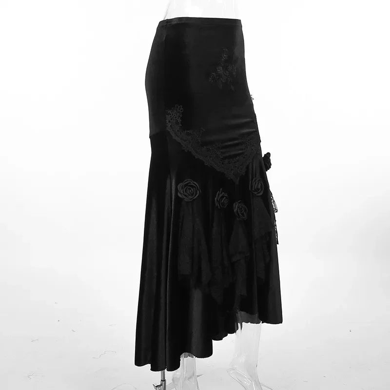 Velvet Fishtail Skirt Women Vintage