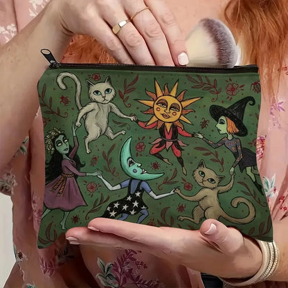 Forest Night Makeup Bag Whimsical Witch Cat and Moon Design