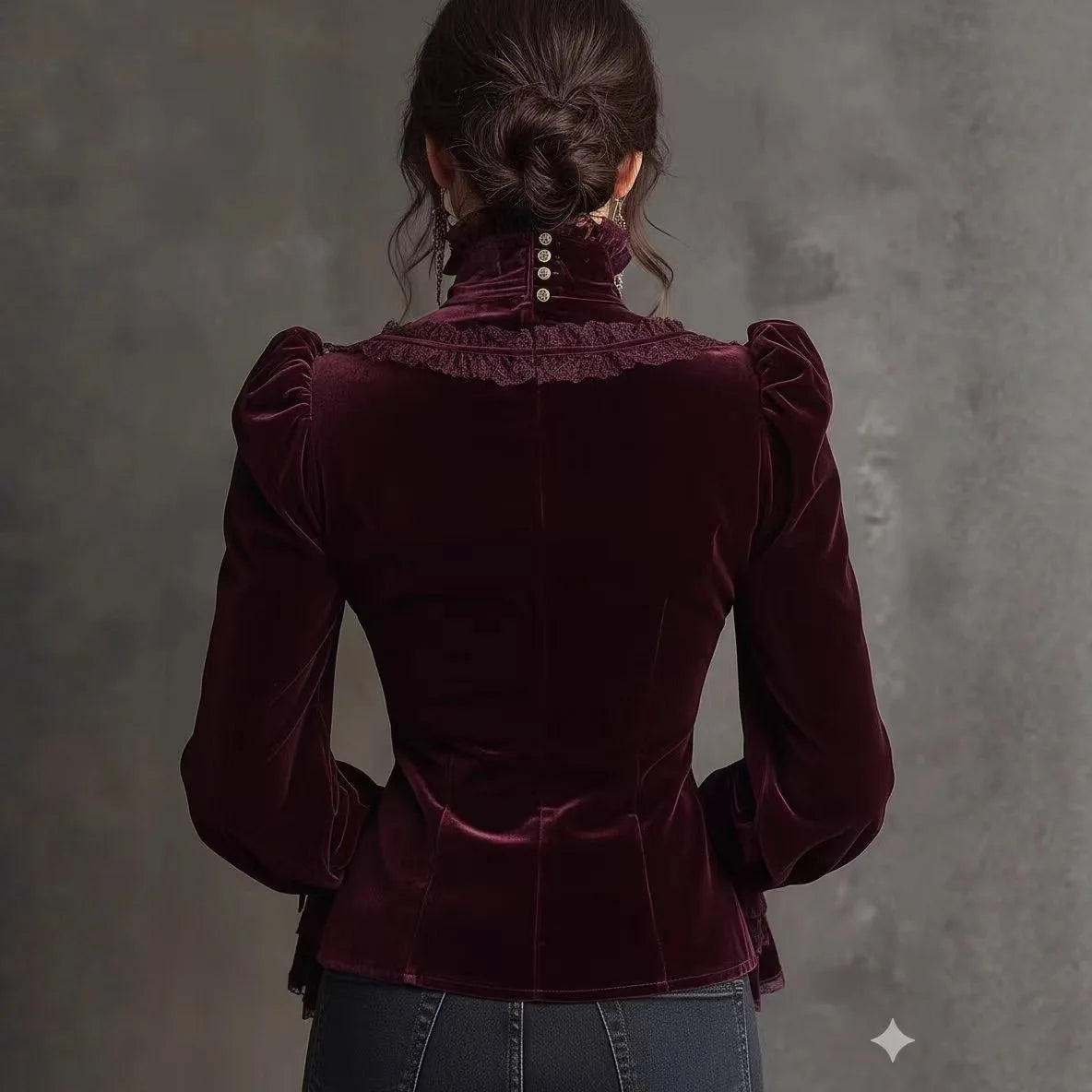 Velvet Blouse for Women Puff Sleeve