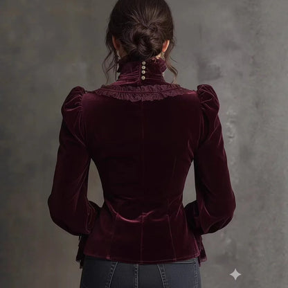 Velvet Blouse for Women Puff Sleeve