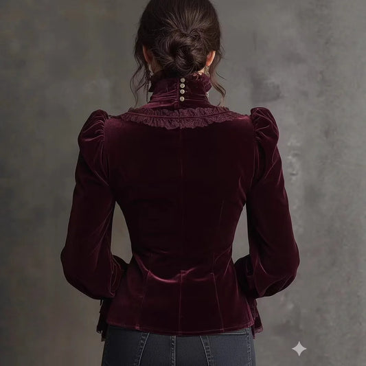 Velvet Blouse for Women Puff Sleeve