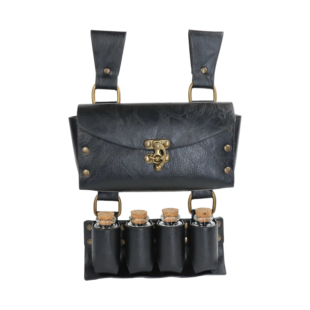 Renaissance Leather Belt Medieval Wizard Alchemy Glass Magic Bottle Cork Bottle Stopper Copper Coin Waist Bag Cosplay Belt