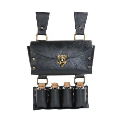 Renaissance Leather Belt Medieval Wizard Alchemy Glass Magic Bottle Cork Bottle Stopper Copper Coin Waist Bag Cosplay Belt