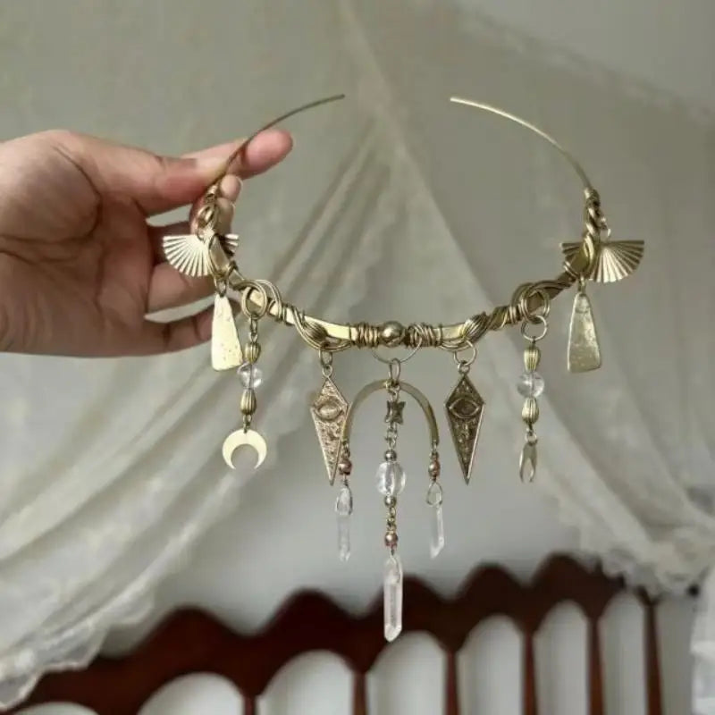 Vintage Glamorous  Red Crystal Moon Pendant Necklace