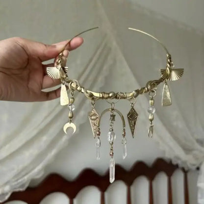 Vintage Glamorous  Red Crystal Moon Pendant Necklace