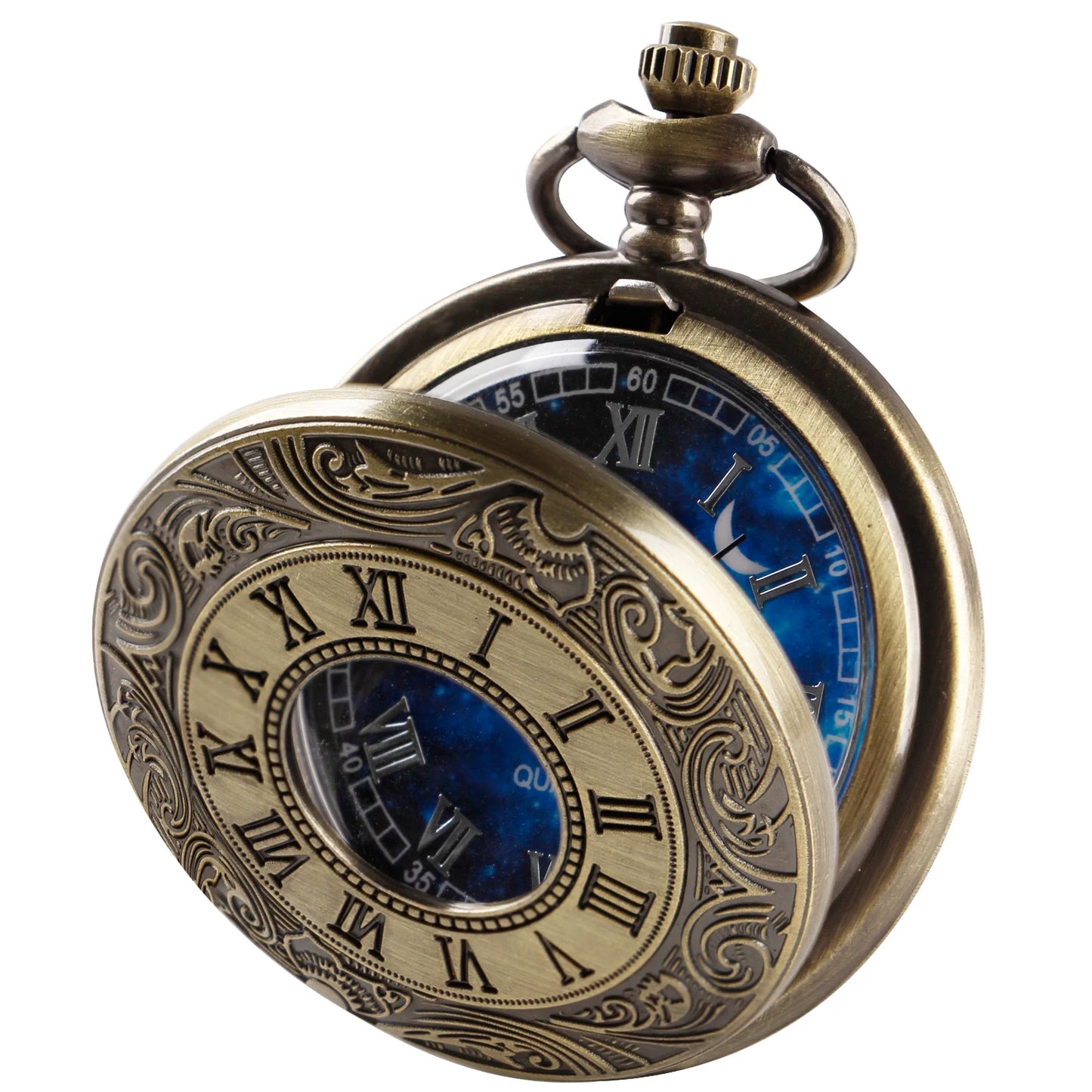 Antique Design Blue Dial Quartz Pocket Watch