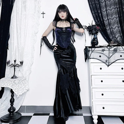 Velvet Fishtail Skirt Women Vintage