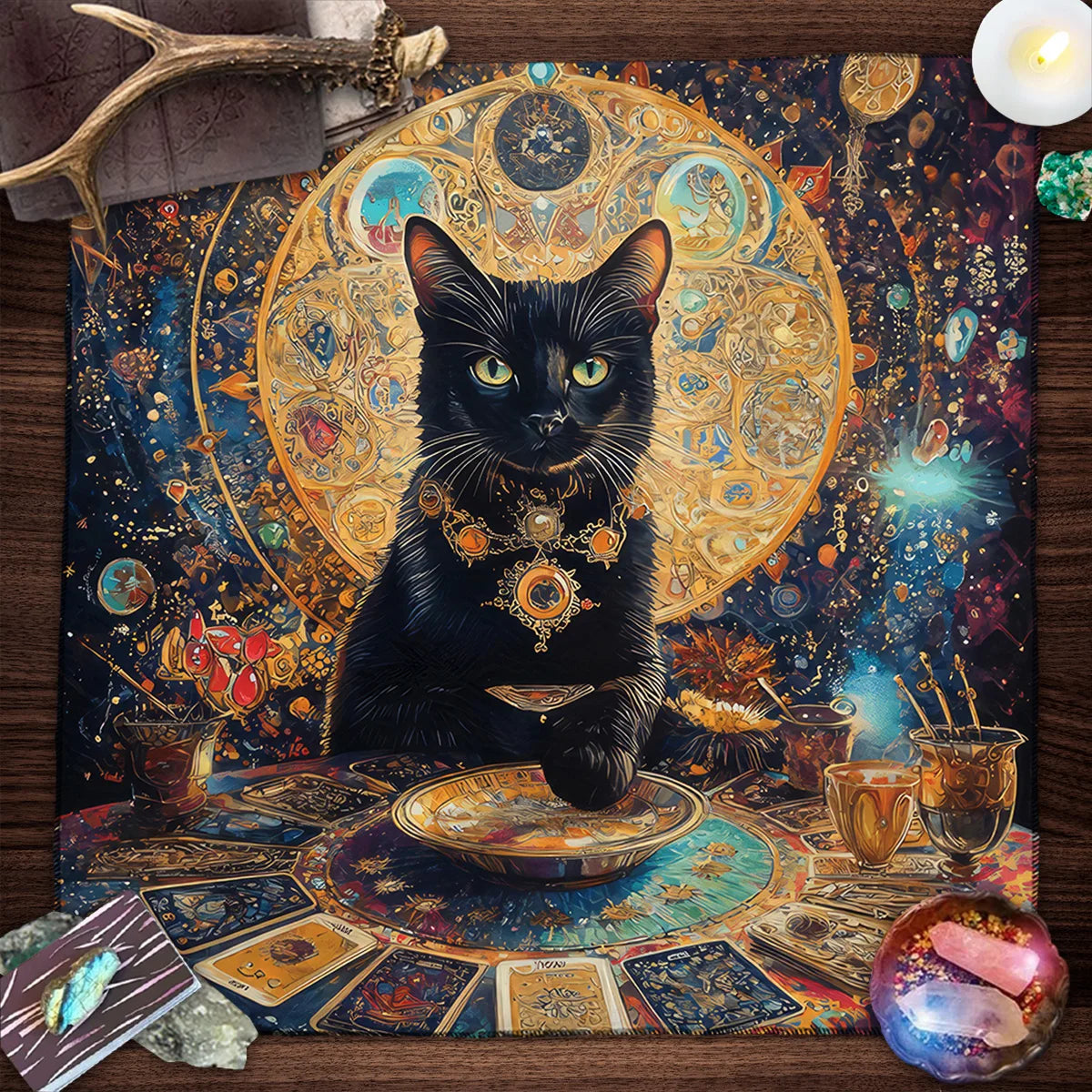 Esoteric Black Cat Tarot Tablecloth