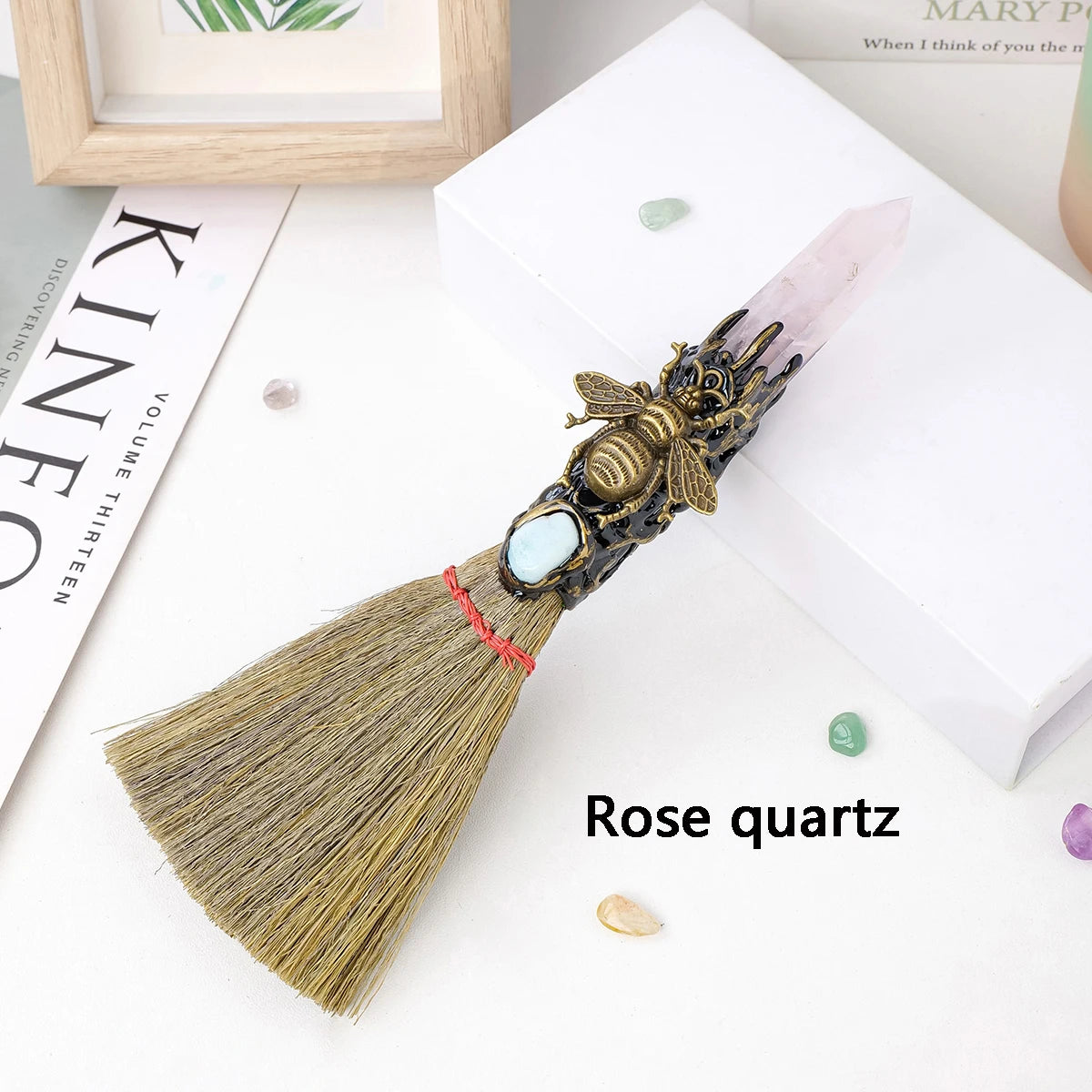 1PC Natural Crystal Point Stone Amethyst Altar Witch Supplies Table Decoration Family Tree Charms Feather Broom Crafts Halloween