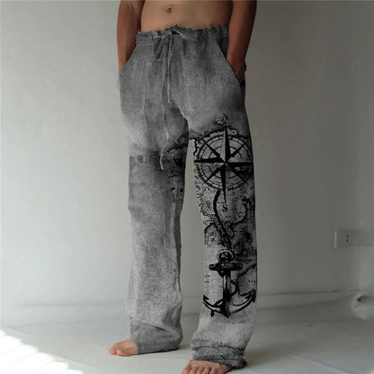 Men's Retro Compass Art Pants