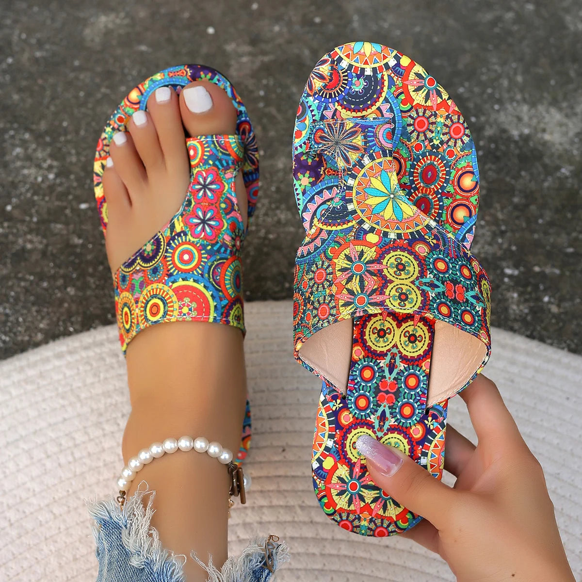 Bohemian Flower Pattern Sandals Casual Lightweight
