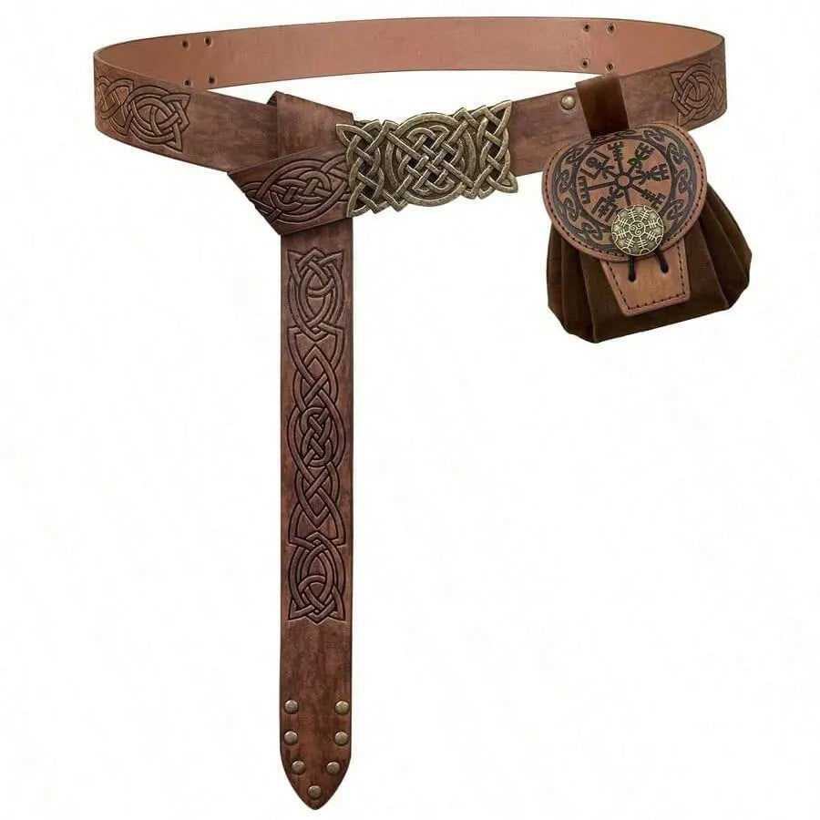 Steampunk Medieval Punk Style Fanny Packs for Men Pu Leather Coin Purse Hangable Belt Waist Bag Drawstring Hip Belt Bag Cosplay