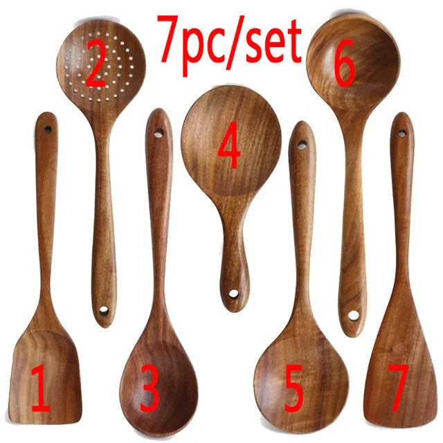 Wooden Cooking Spoons Smooth Teak