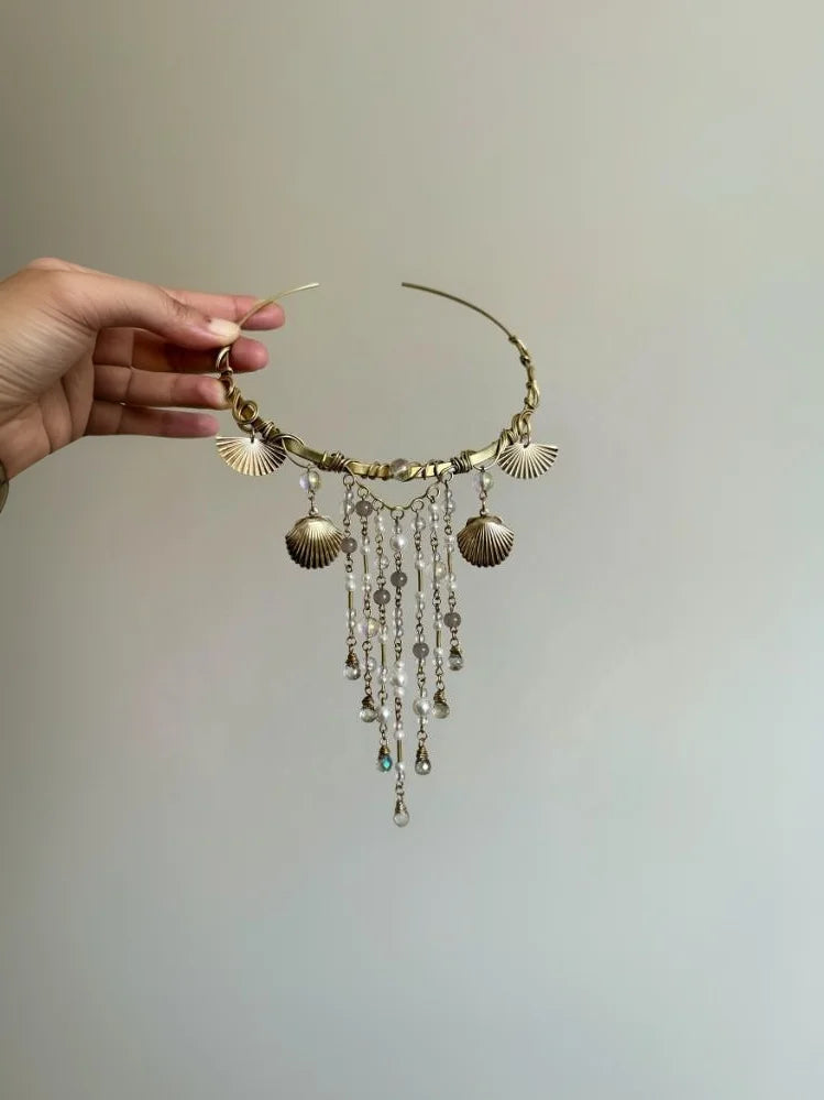 Vintage Glamorous  Red Crystal Moon Pendant Necklace