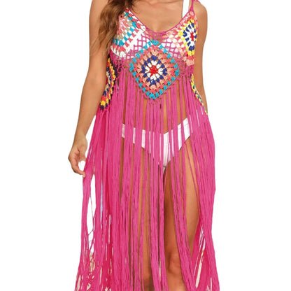 Hand Hooked  Long Tassel Beach Cover up