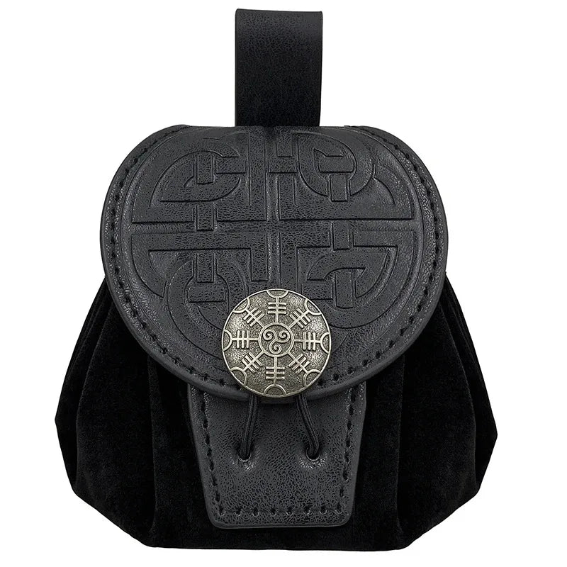 Steampunk Medieval Punk Style Fanny Packs for Men Pu Leather Coin Purse Hangable Belt Waist Bag Drawstring Hip Belt Bag Cosplay