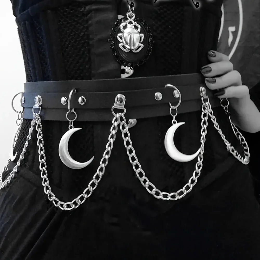 Moon Pendant Chain Fringe Belt