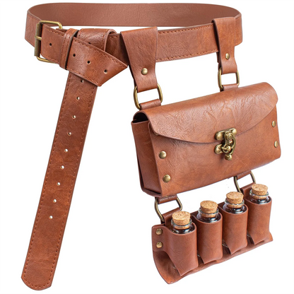 Renaissance Leather Belt Medieval Wizard Alchemy Glass Magic Bottle Cork Bottle Stopper Copper Coin Waist Bag Cosplay Belt