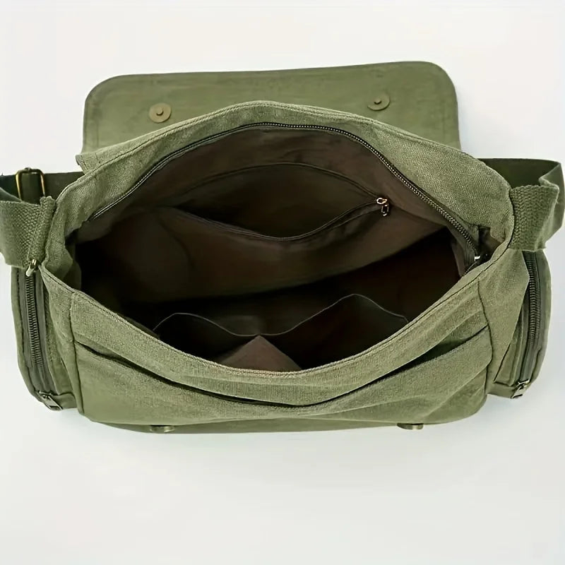 Vintage Raven Print Canvas Messenger Bag Large Capacity