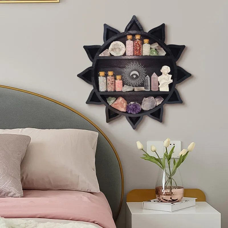 Wooden Lotus Flower Crescent Moon Shelf