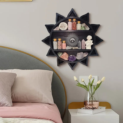 Wooden Lotus Flower Crescent Moon Shelf