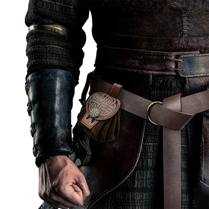 Steampunk Medieval Punk Style Fanny Packs for Men Pu Leather Coin Purse Hangable Belt Waist Bag Drawstring Hip Belt Bag Cosplay