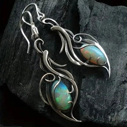 Silver Bohemian Opal Pendant Earrings