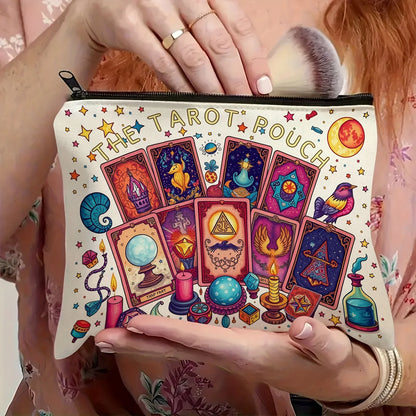 The Tarot Pouch Vibrant Cosmic Tarot Card Design Durable Polyester Compact & Portable Cosmetic Bag for Daily Use or Travel Pouch