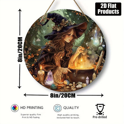 Witch Theme Round Wooden Sign