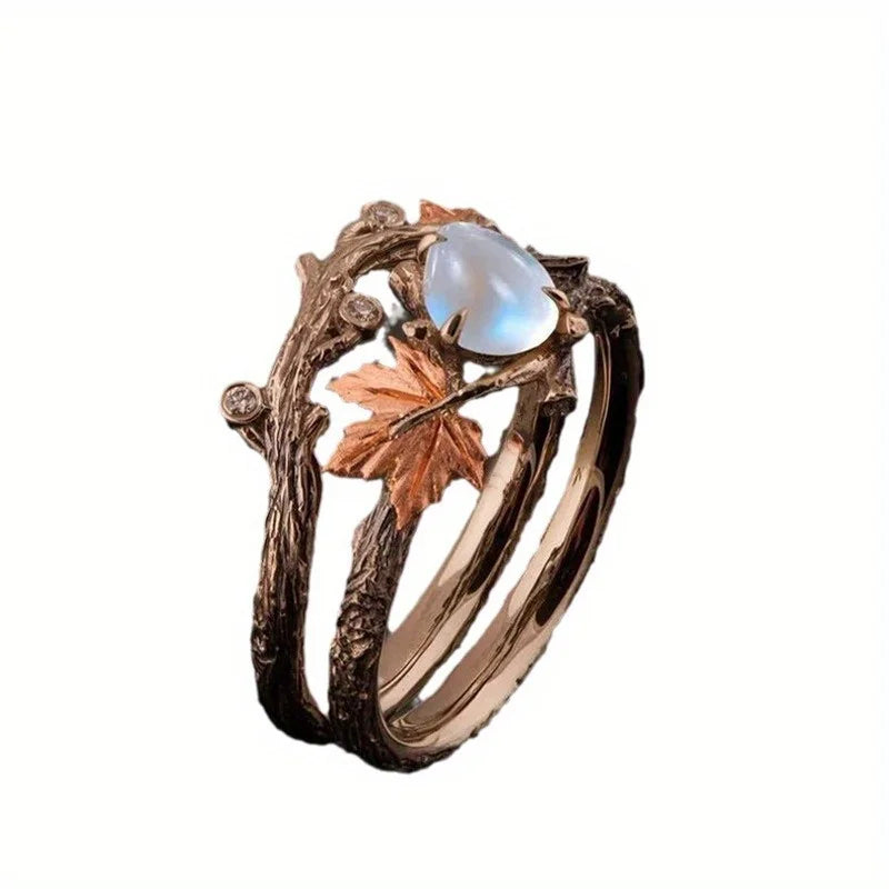 Vintage Maple Leaf Moonstone Ring