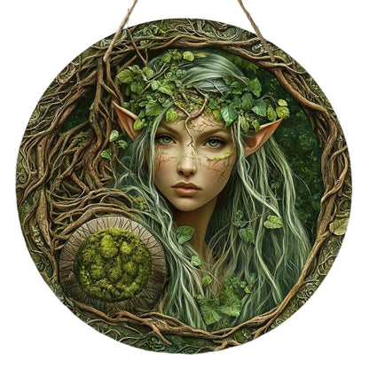 Tree Elf Circular Wooden Sign