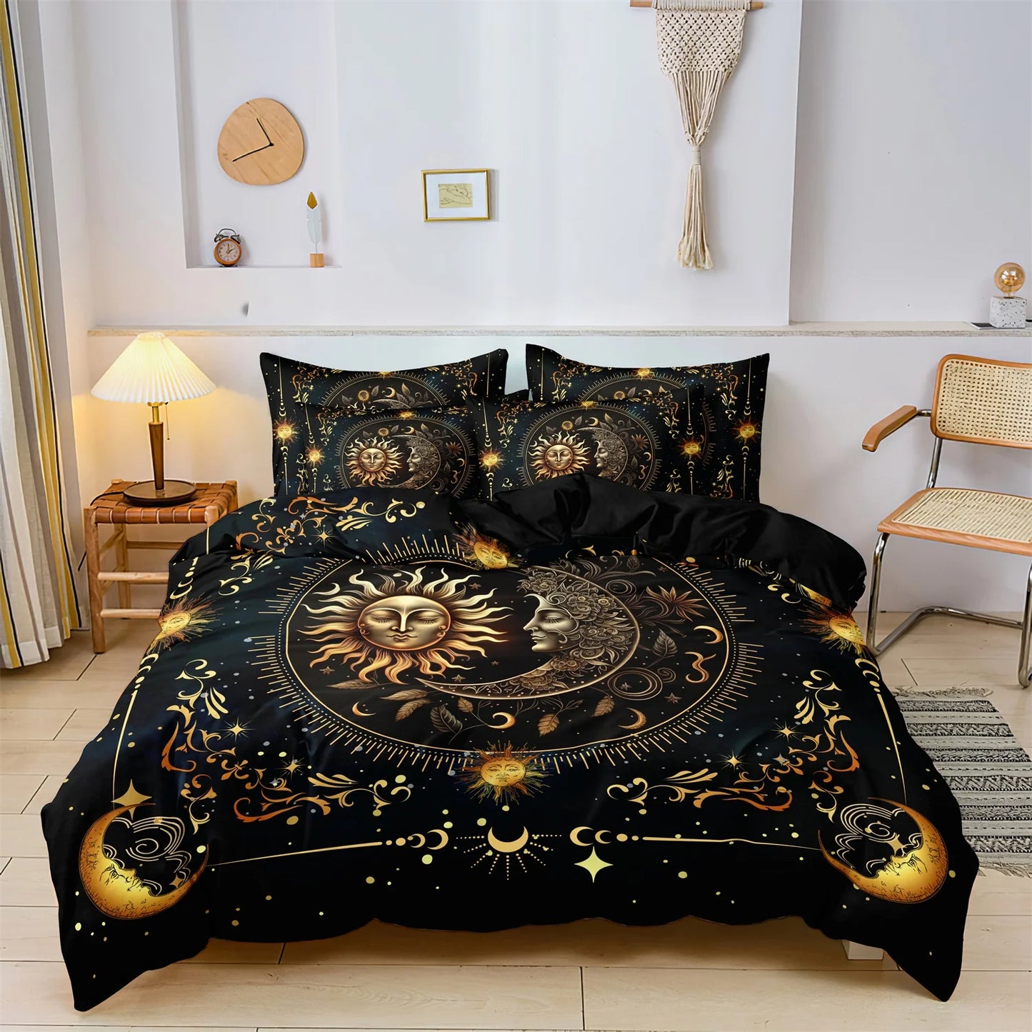 Super Soft Breathable Golden Sun And Moon Duvet Cover Set