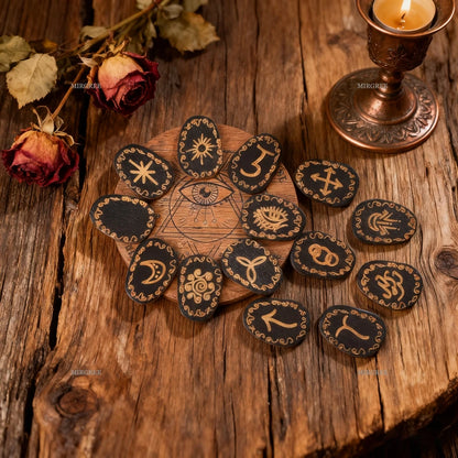 Mysterious Rune Set Handmade Wooden Rune