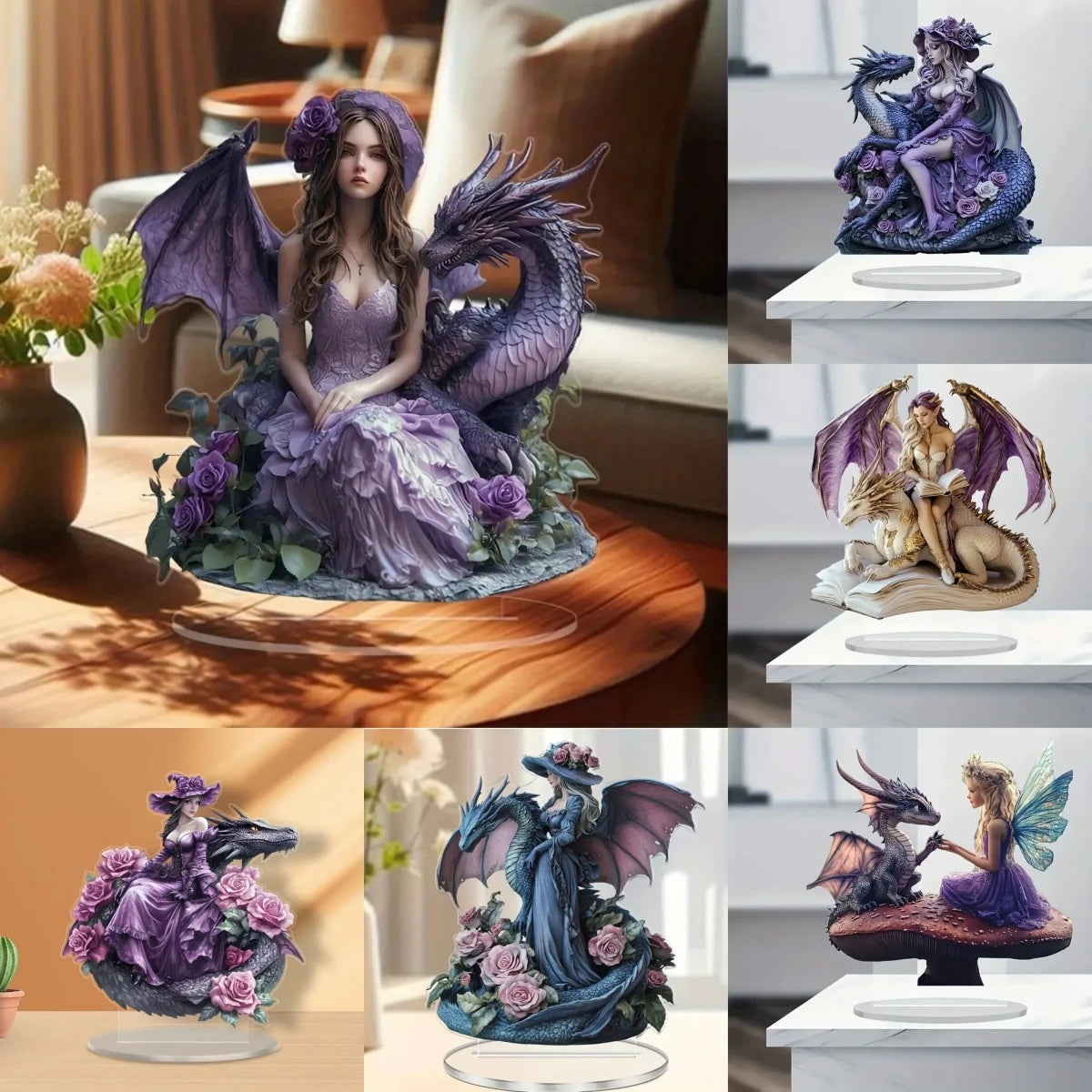 Acrylic Flower Elf &Dragon Table Decoration