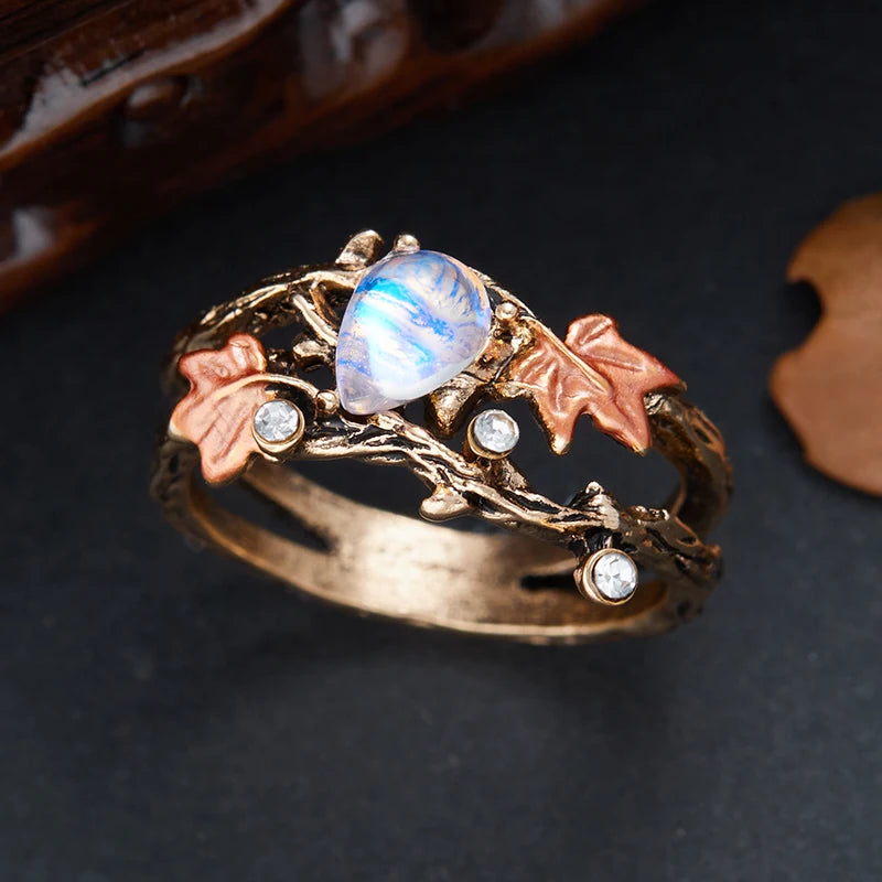 Creative Retro Niche Exquisite Branch Maple Leaf Ring Women's Fashion Creative Holiday Party Valentine's Day Jewelry Accessories