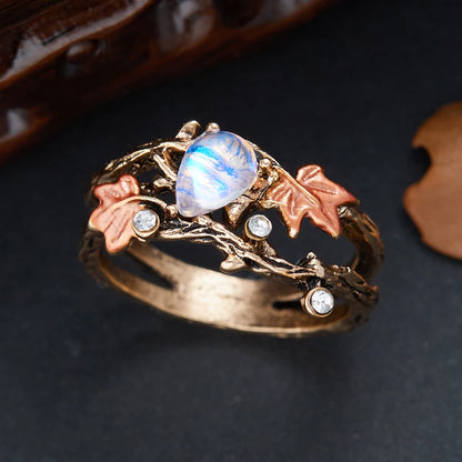 Creative Retro Niche Exquisite Branch Maple Leaf Ring Women's Fashion Creative Holiday Party Valentine's Day Jewelry Accessories