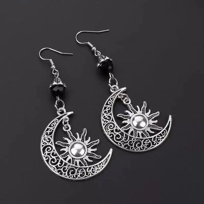 Gothic Dark Style Moon Sun Dangle Earrings