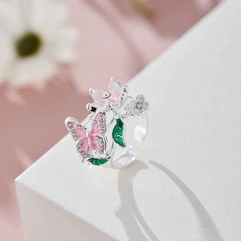 Aesthetic Flower Butterfly Rings