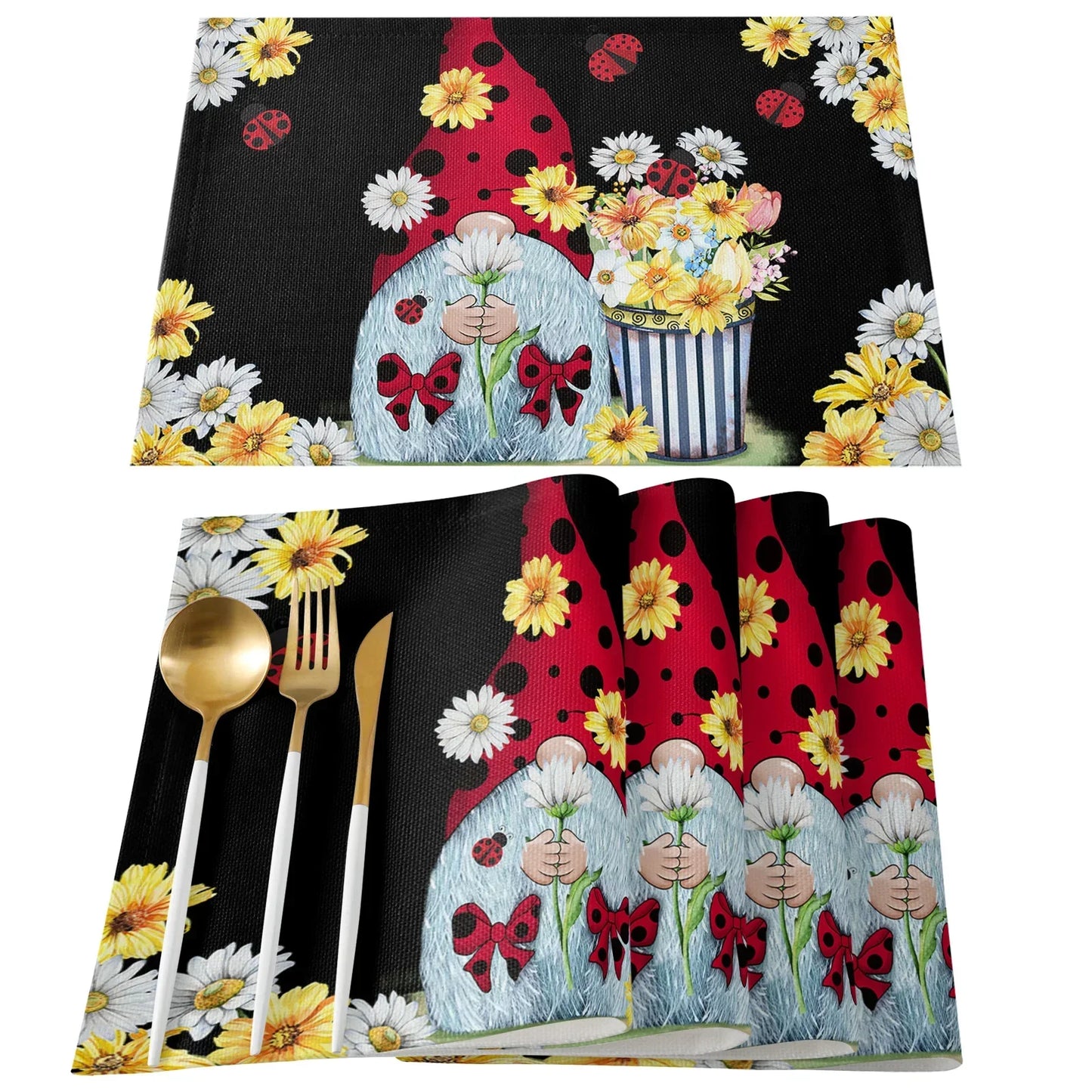 Spring Bee Daisy Gnome Table Mats Cotton