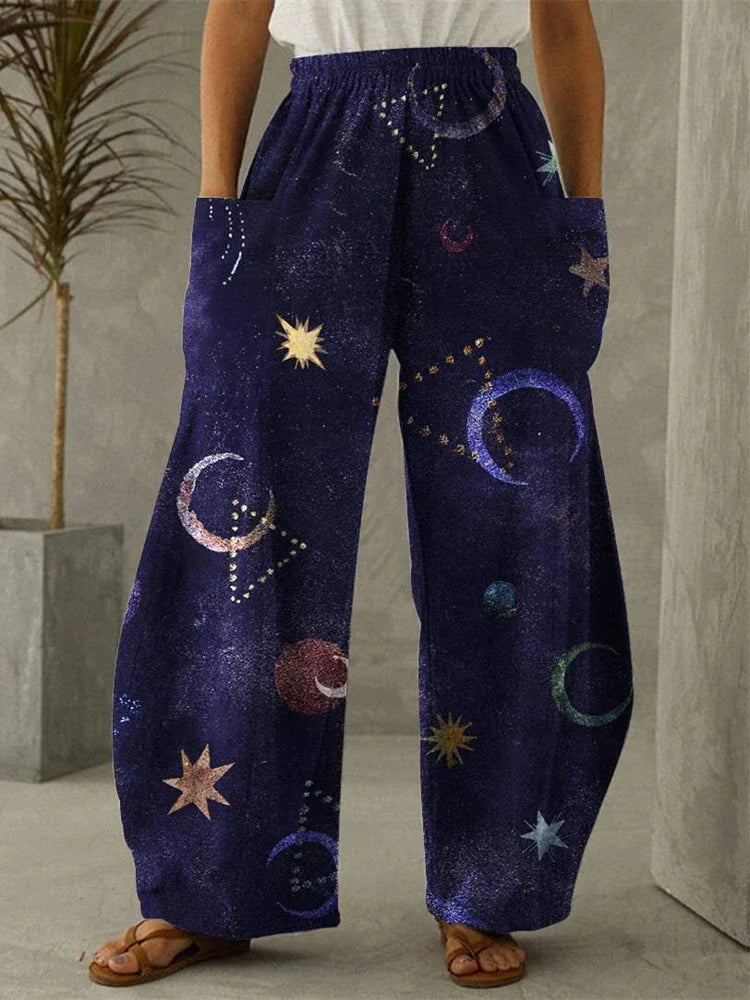 Galaxy Moon Stars Full Length Wide Leg Pants