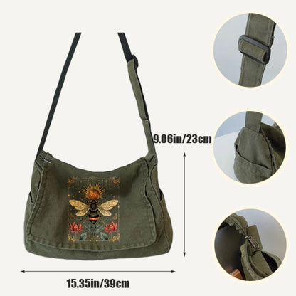 Vintage Women's Shoulder Bag Canvas Bee Print Large Capacity