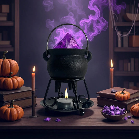 Metal Witch Cauldron with Candle Holder