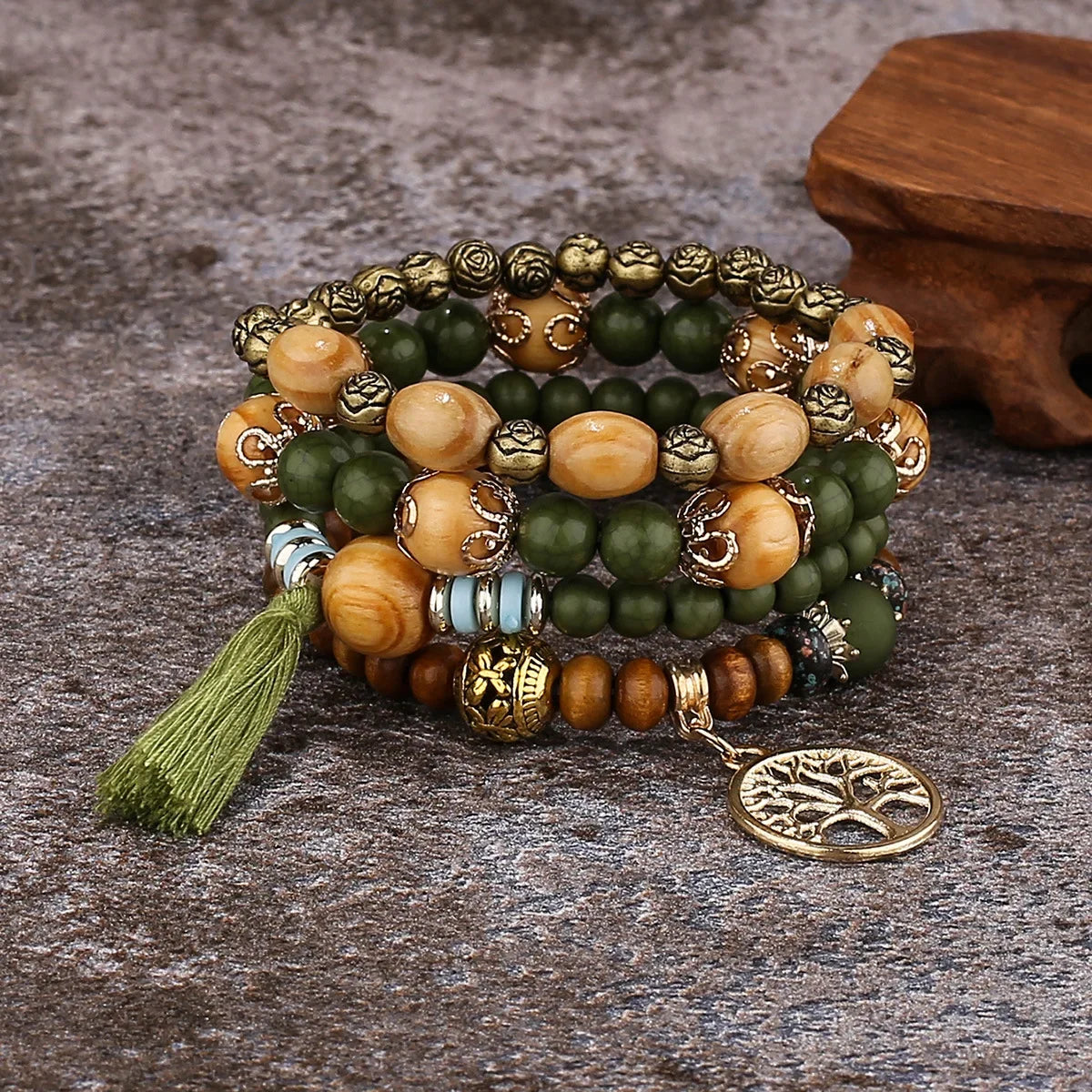 Boho Wooden Beaded Bracelet Set