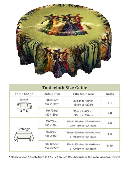 Retro Magic Broom Witch Pattern Tablecloth