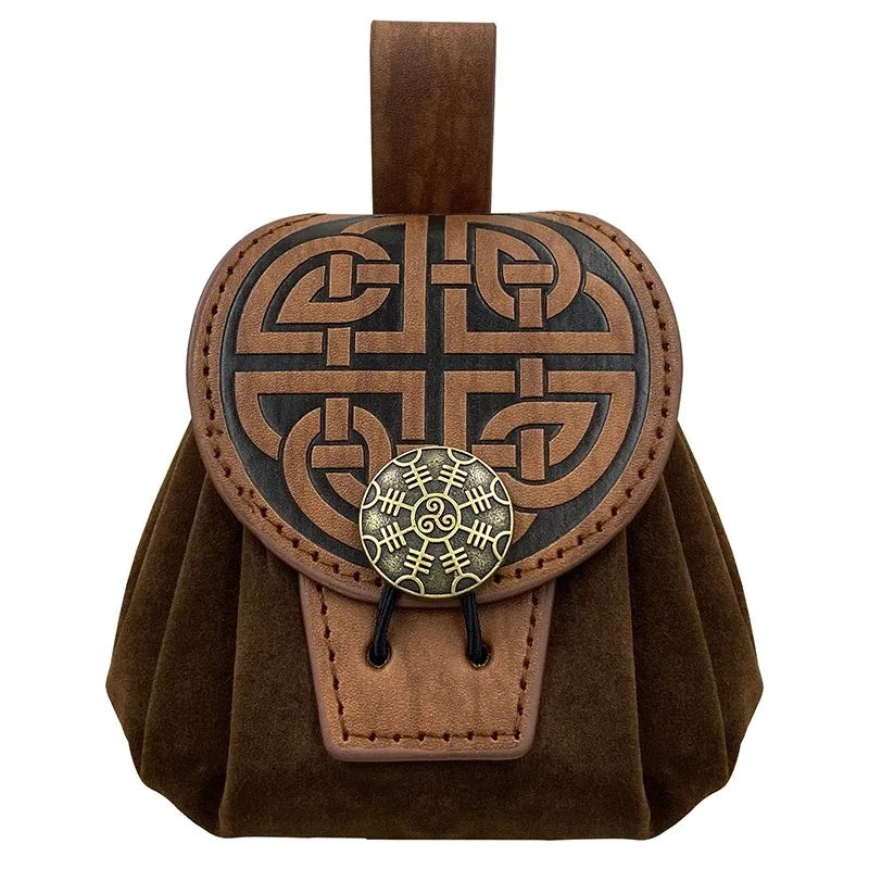 Steampunk Medieval Punk Style Fanny Packs for Men Pu Leather Coin Purse Hangable Belt Waist Bag Drawstring Hip Belt Bag Cosplay