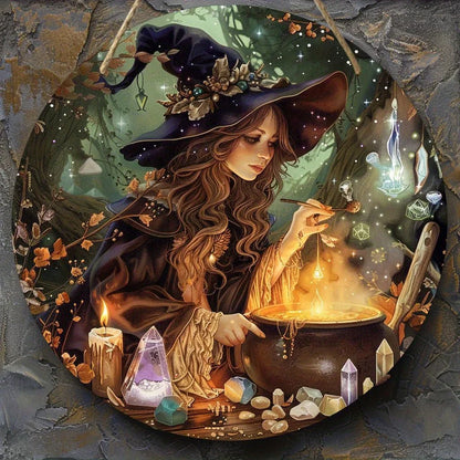 Witch Theme Round Wooden Sign