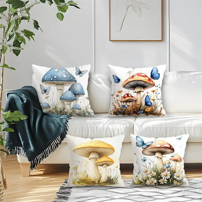 Mushrooms Butterflies Pillow Cover(pillows not included)