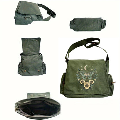 Shoulder Bag Vintage Canvas Moth Butterfly Print Large Capacity