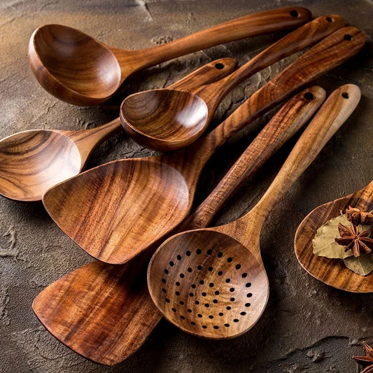 Wooden Cooking Spoons Smooth Teak