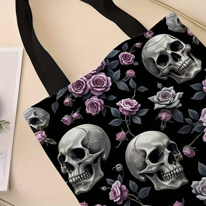 Gothic Rose Floral Skull Tote Bag